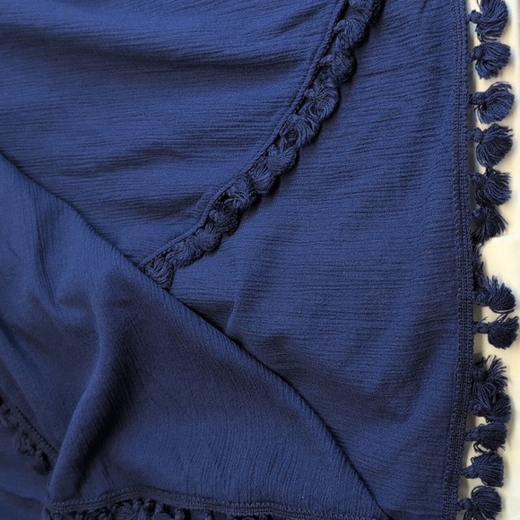 J Crew Navy100% Cotton Blue Faux Wrap Fringe Skirt Size XL NWT - Picture 5 of 7